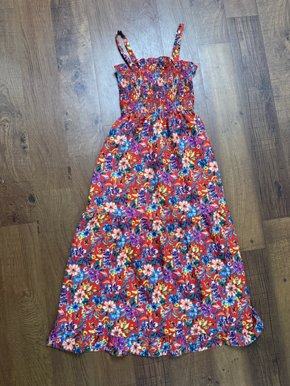 B.O.G Collection Red Floral Smocked Maxi Dress